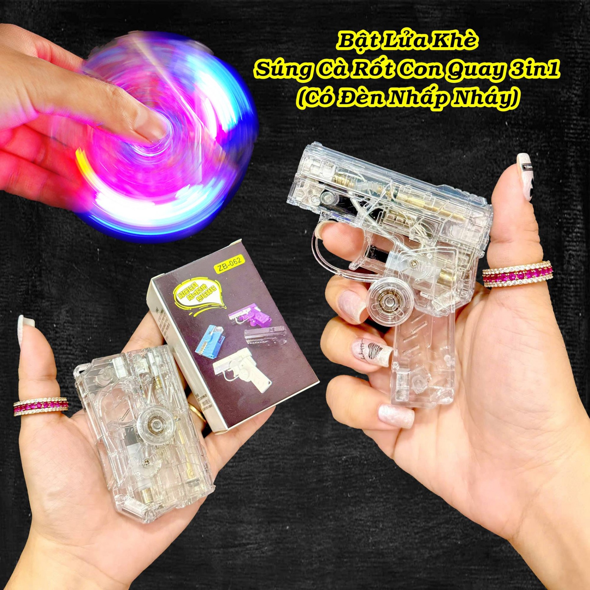Bật lửa khò hình súng con quay trong suốt 3 IN 1