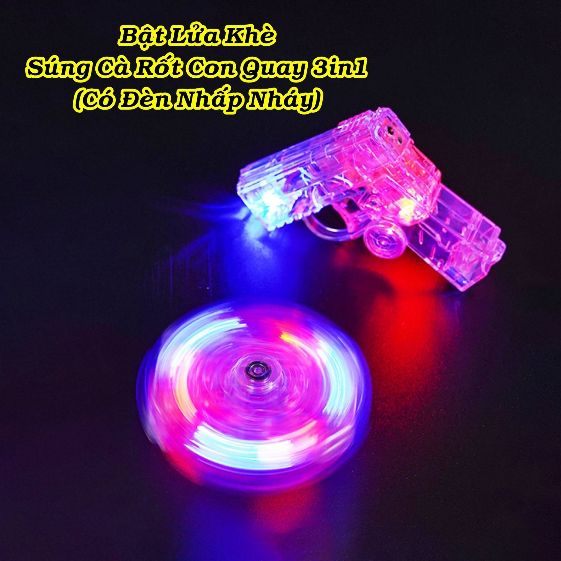 Bật lửa khò hình súng con quay trong suốt 3 IN 1